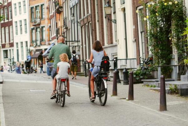 Family on bikes in Amsterdam